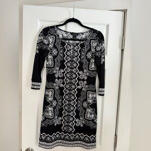 Black & White Patterned Scoop Neck Dress